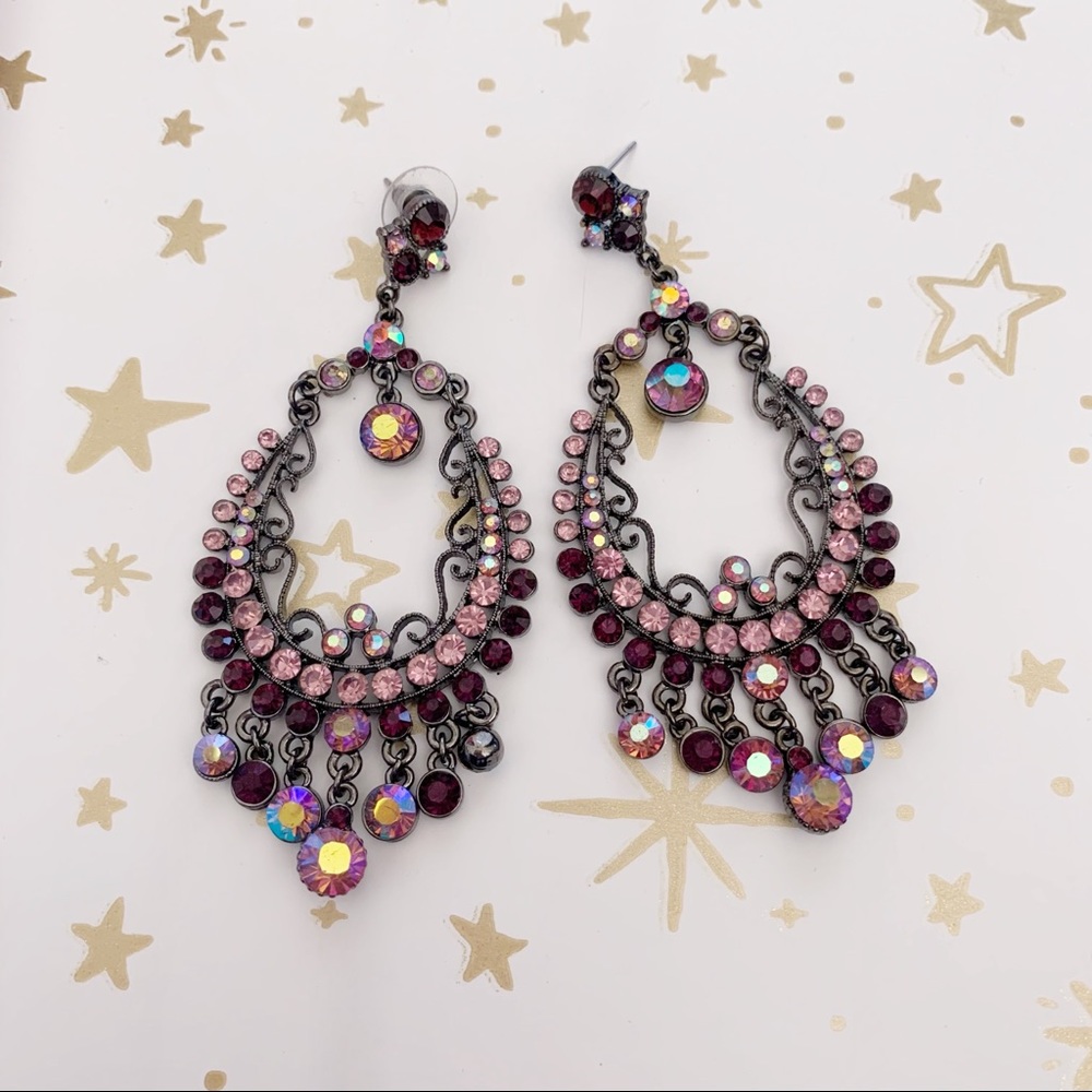 Purple Crystal Chandelier Dangle Earrings